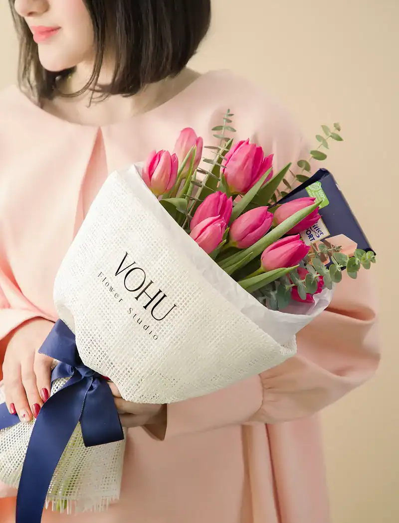 دسته گل لاله صورتی آسو - Image 2