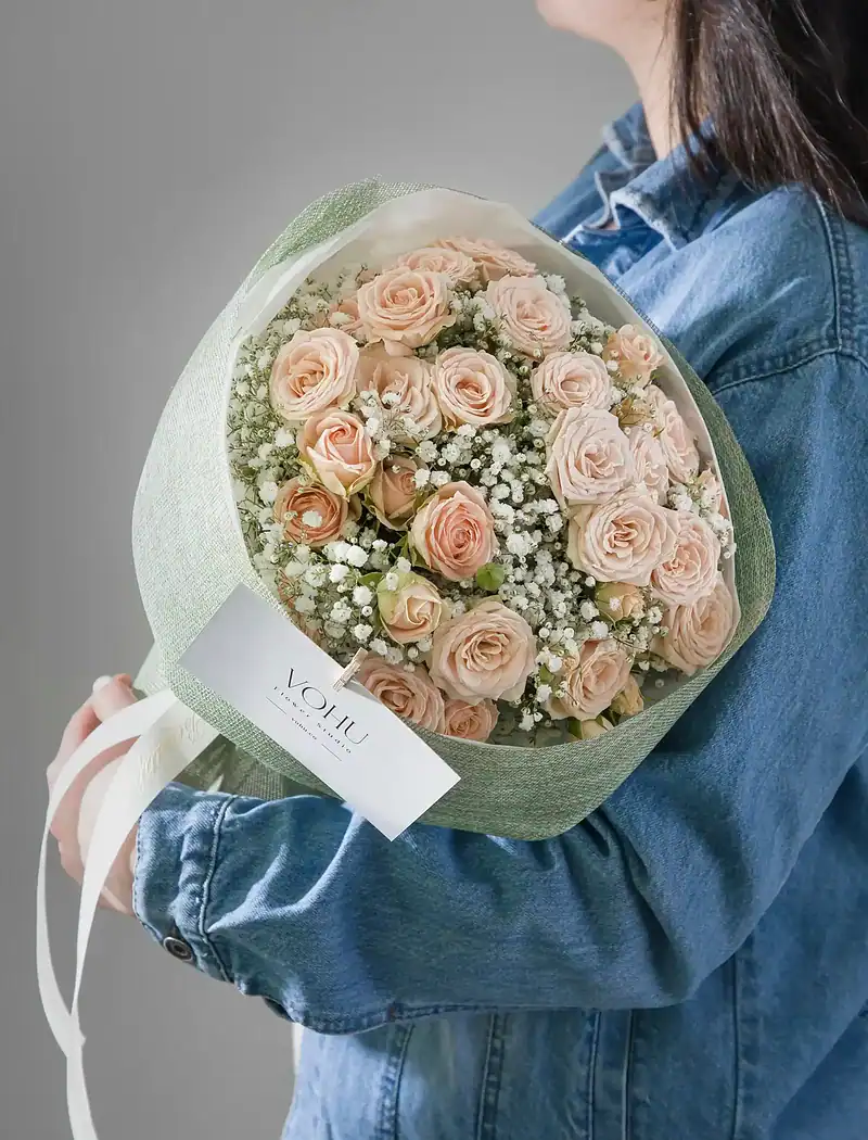 دسته گل رز مینی گلبهی ژانین - Image 2