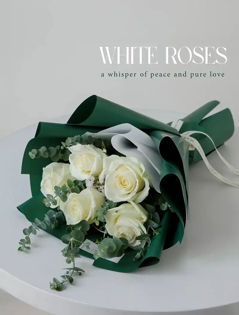 دسته گل ۵ شاخه رز سفید ریانا - Image 2