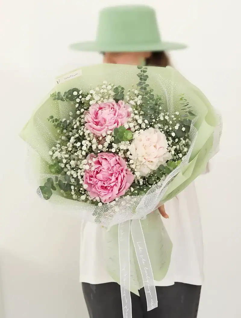 دسته گل سه شاخه پیونی صورتی - Image 2