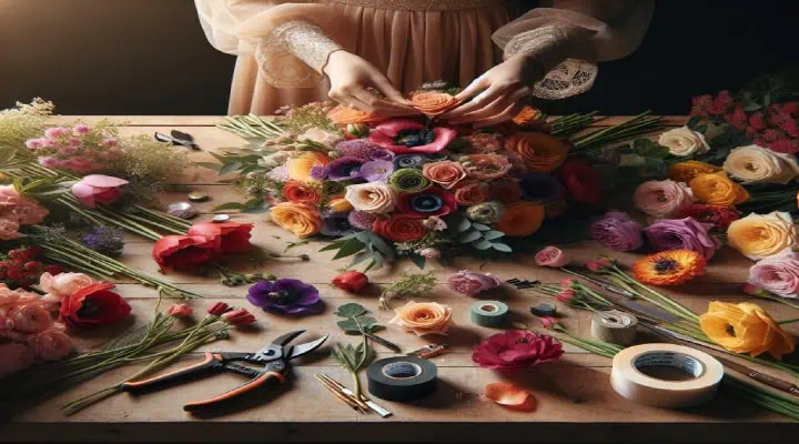 تصویر مراحل تزئین دسته گل