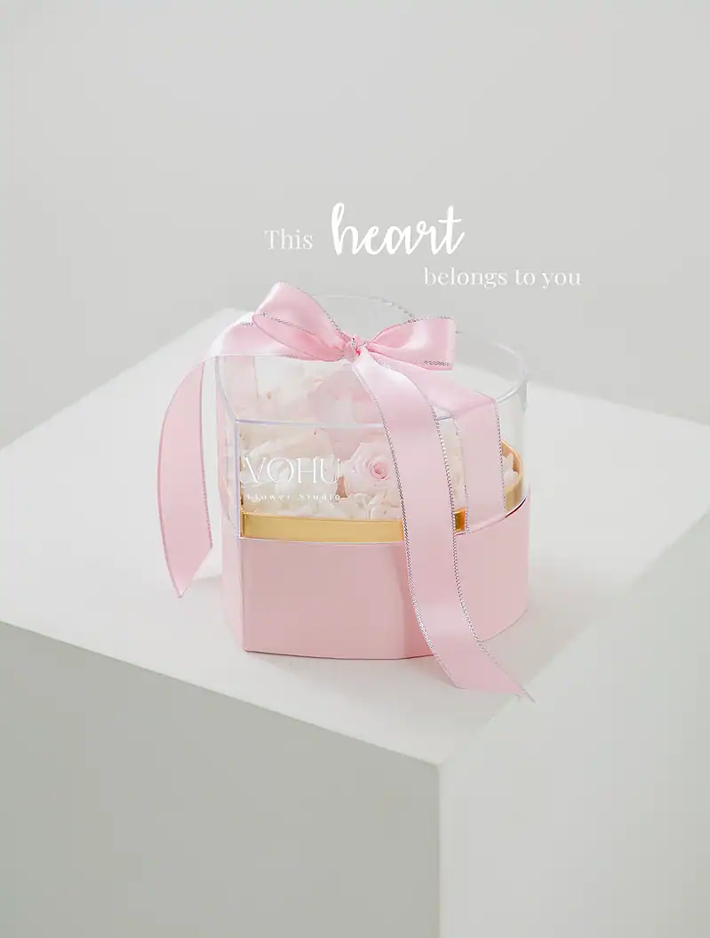 باکس گل قلبی رز جاودان صورتی لیونا - Image 2