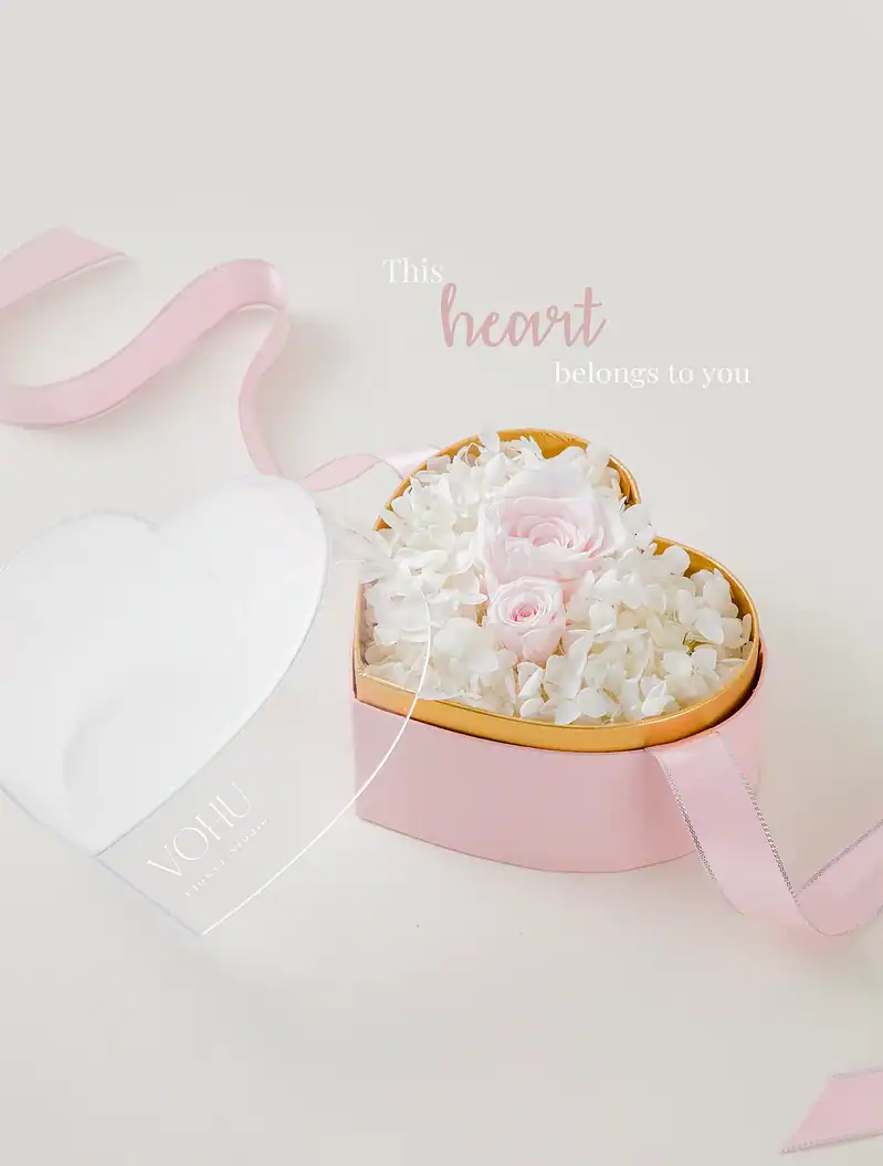 باکس گل قلبی رز جاودان صورتی لیونا - Image 3