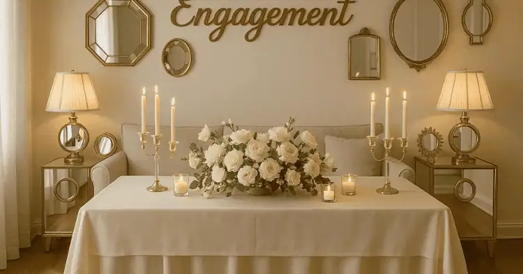 یک میز نامزدی با گل و شمع