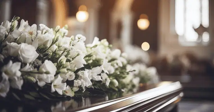 گل های سفید روی تابوت