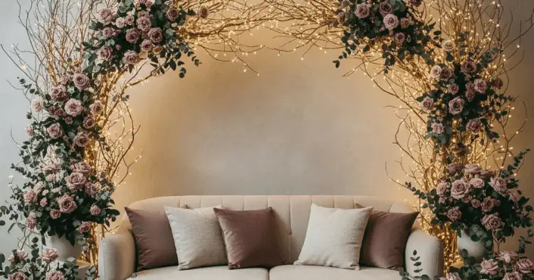 یک مبل و گل آرایی بالای آن برای بله برون