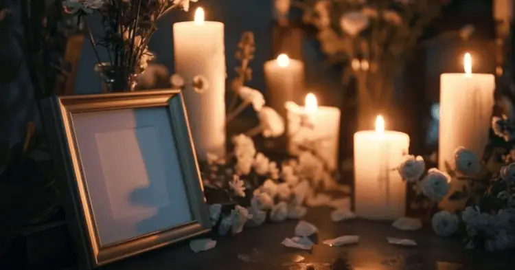 میز ترحیم با شمع و گل