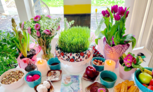 سفره هفت سین با سبزه و گل زیبا